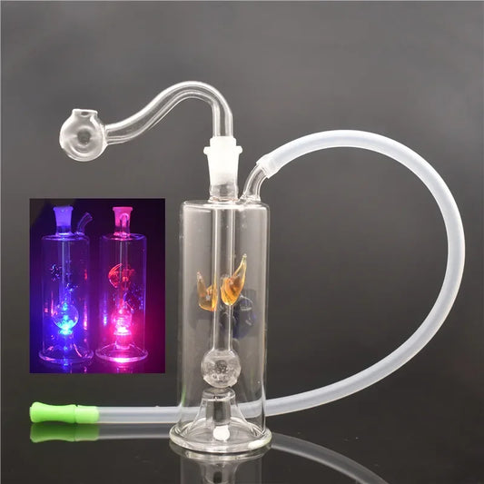 LED Recycler Glass Oil Bong –  Bong with Hose & Burner Pipe